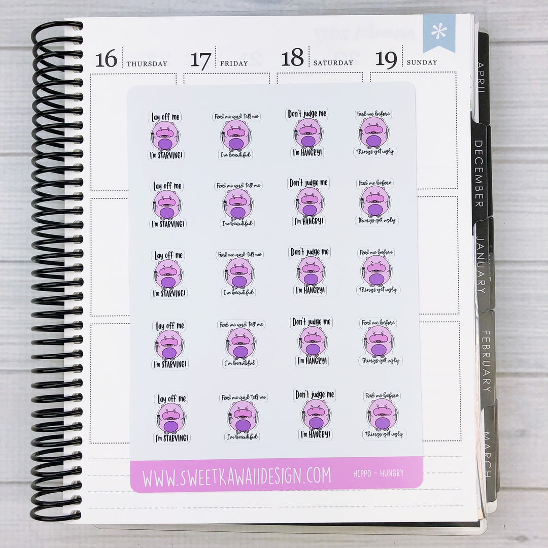 Kawaii Hippos Stickers - Hungry