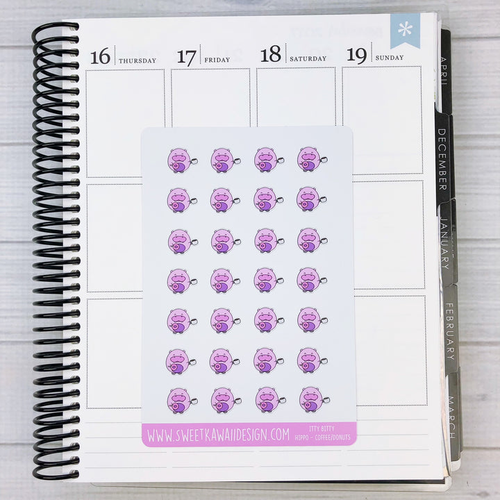 Kawaii Hippos Stickers - Coffee and Donuts