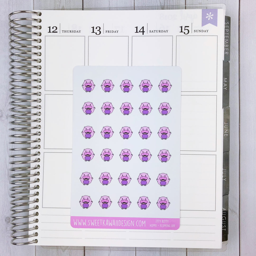 Kawaii Hippo Stickers - Flipping Off