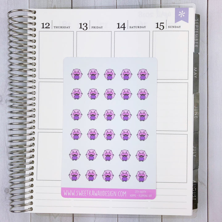 Kawaii Hippo Stickers - Flipping Off