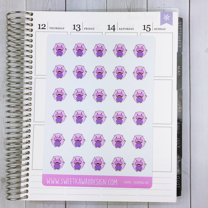 Kawaii Hippo Stickers - Flipping Off