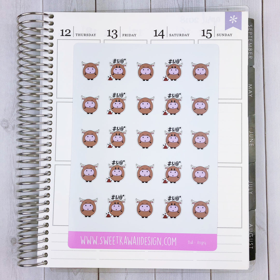 Kawaii Edwin the Bull Stickers - Angry