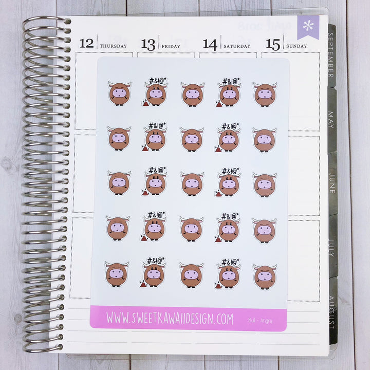 Kawaii Edwin the Bull Stickers - Angry