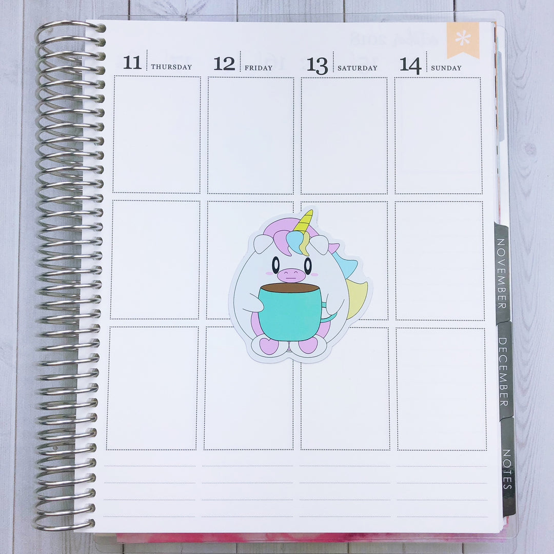 Kawaii Unicorn Coffee Die Cut Sticker