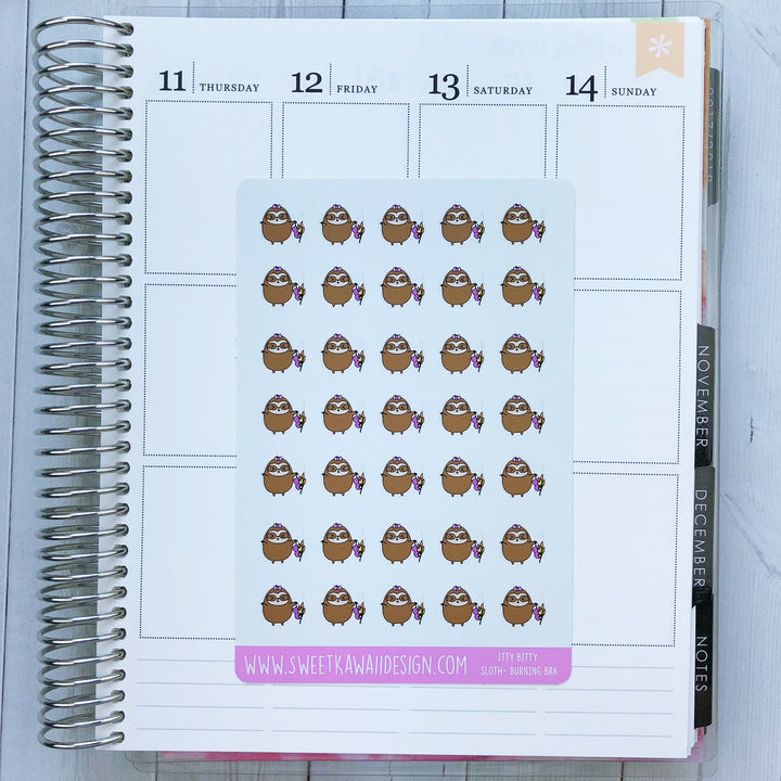 Kawaii Sloth Stickers - Burning Bra