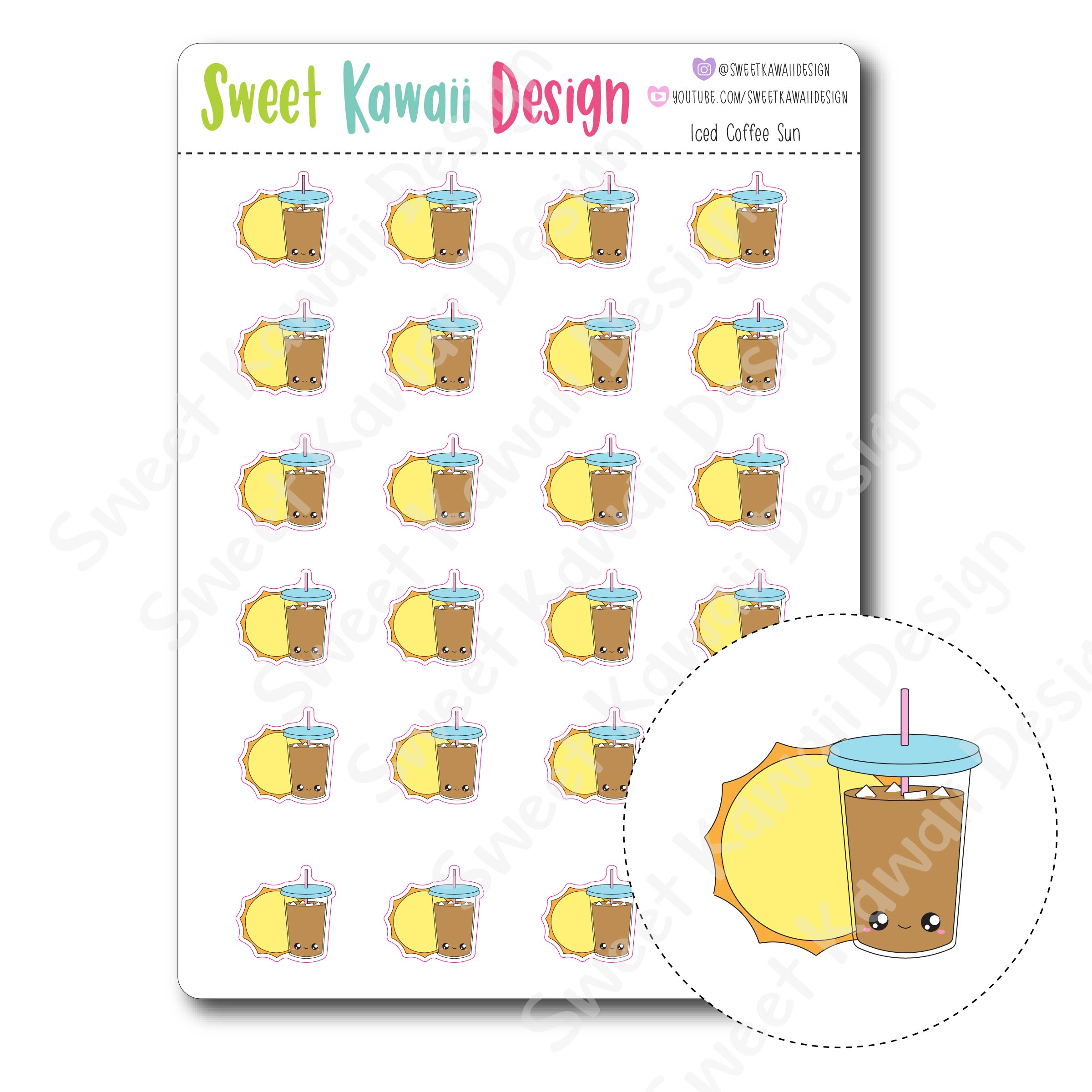 Kawaii Iced Coffee Sun Stickers