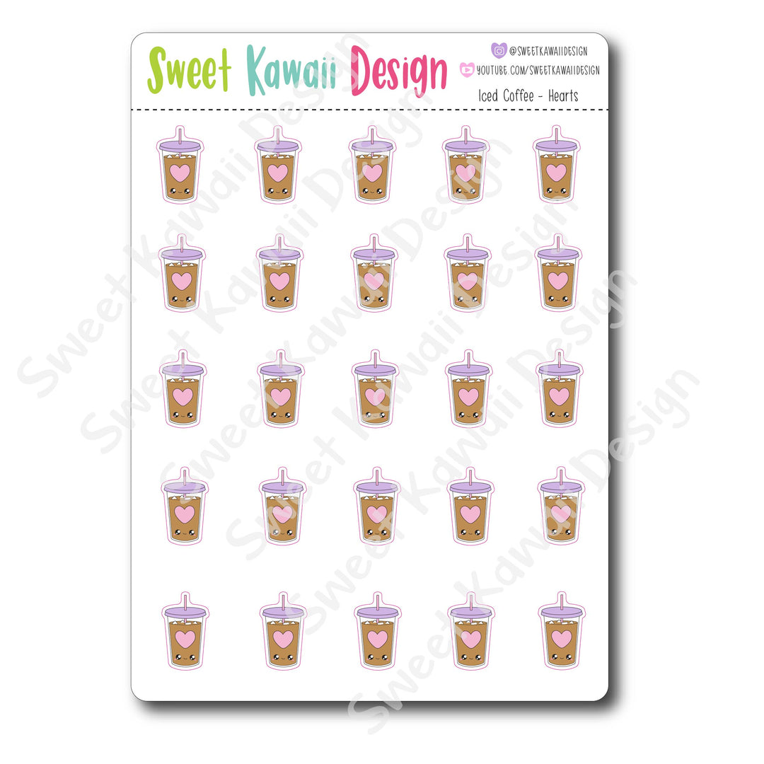 Kawaii Iced Coffee Stickers - Hearts