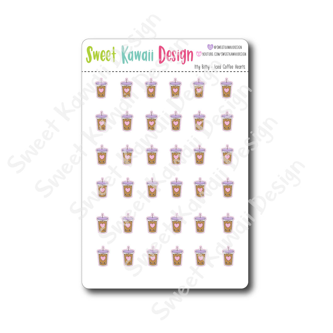 Kawaii Iced Coffee Stickers - Hearts