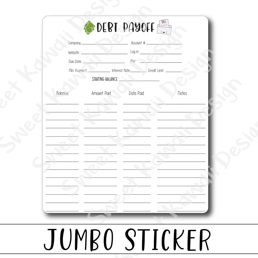 Kawaii Jumbo Sticker - Debt Tracker