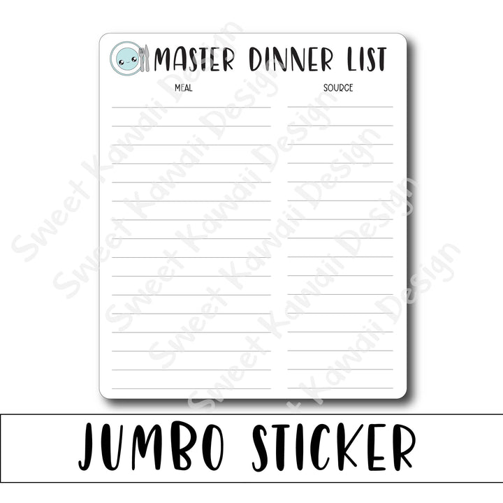 Kawaii Jumbo Sticker - Master Dinner List - Size Options Available