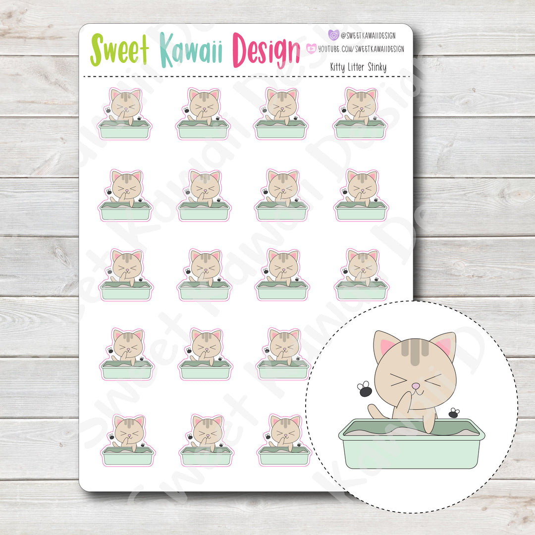 Kawaii Kitty Litter Stickers - Stinky