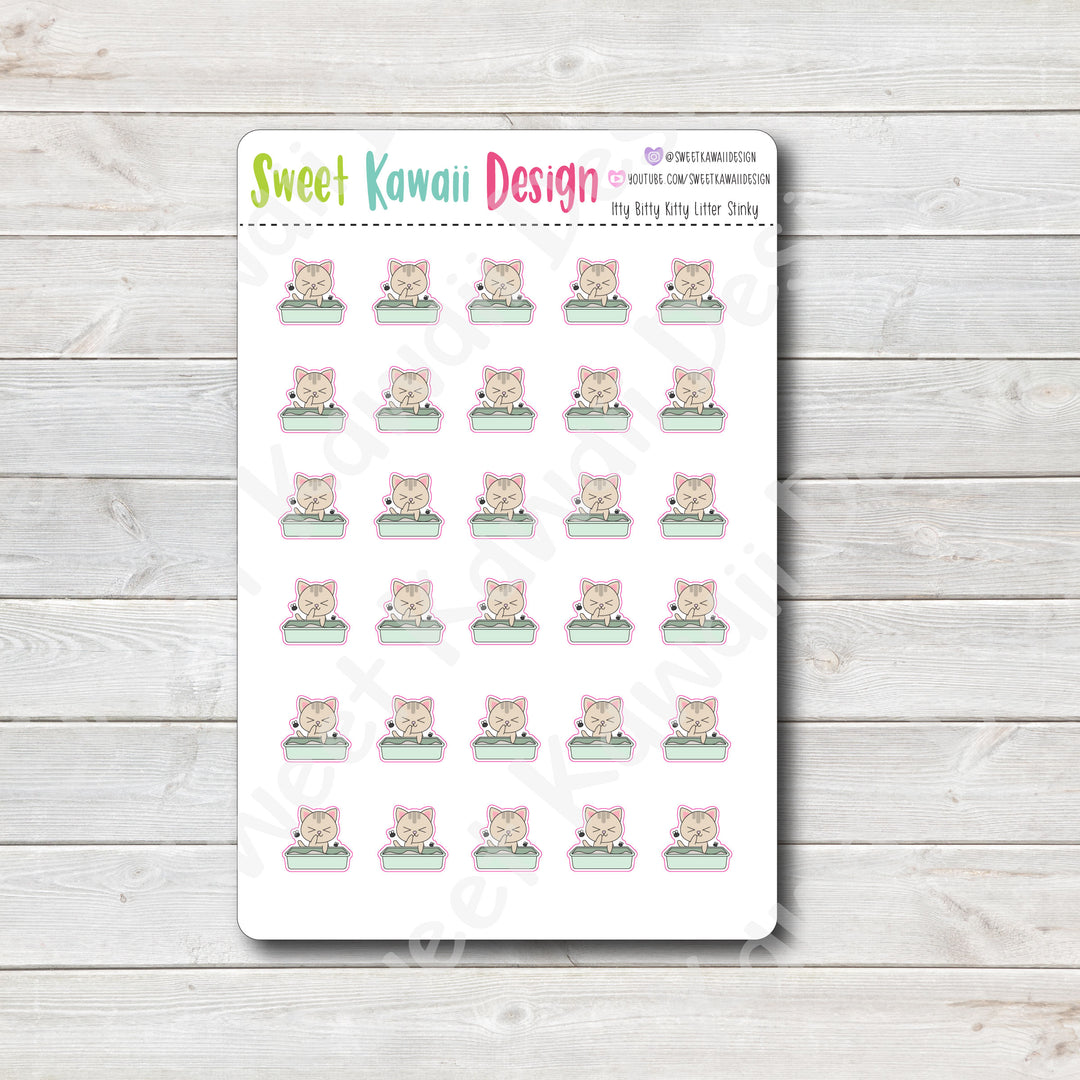 Kawaii Kitty Litter Stickers - Stinky