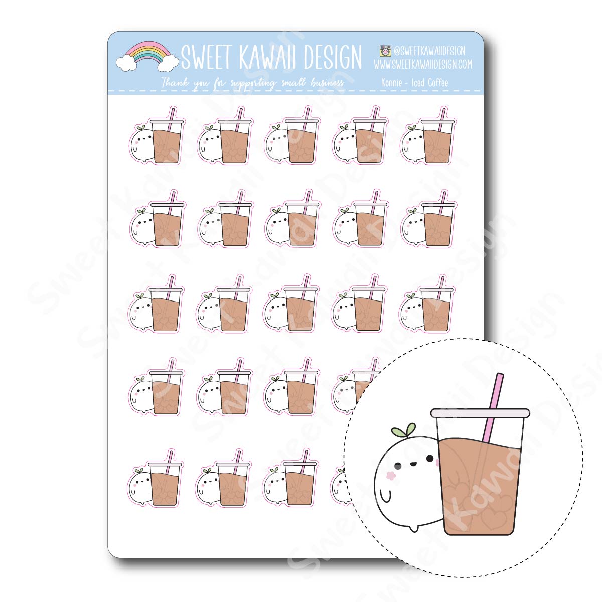 Kawaii Konnie Stickers - Iced Coffee