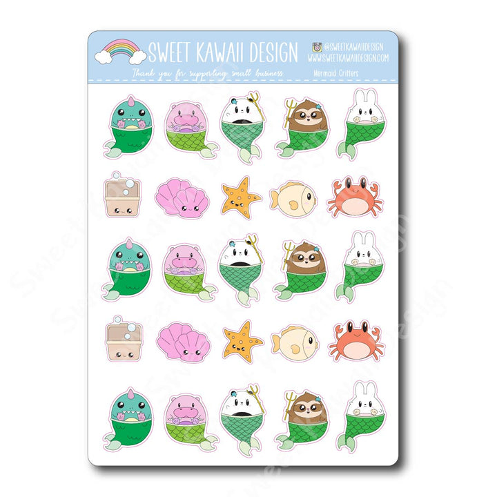 Kawaii Mermaid Critters Stickers