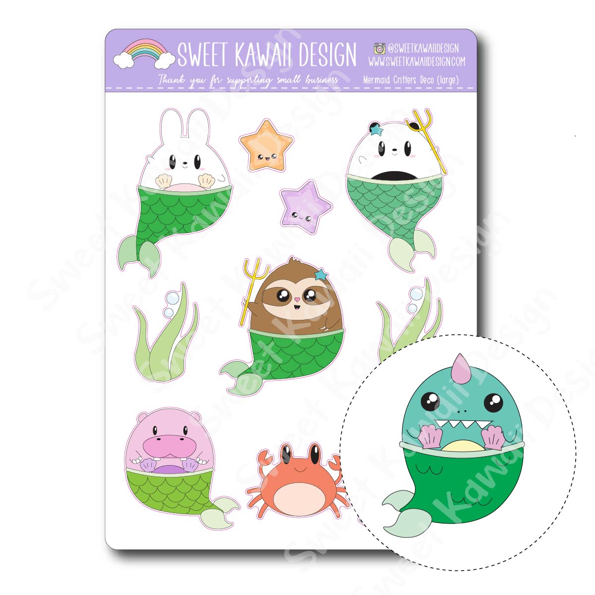 Kawaii Mermaid Critter Deco (Large) Stickers
