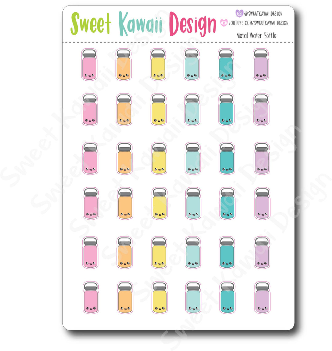 Kawaii Metal Water Bottle Stickers