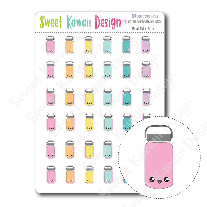 Kawaii Metal Water Bottle Stickers