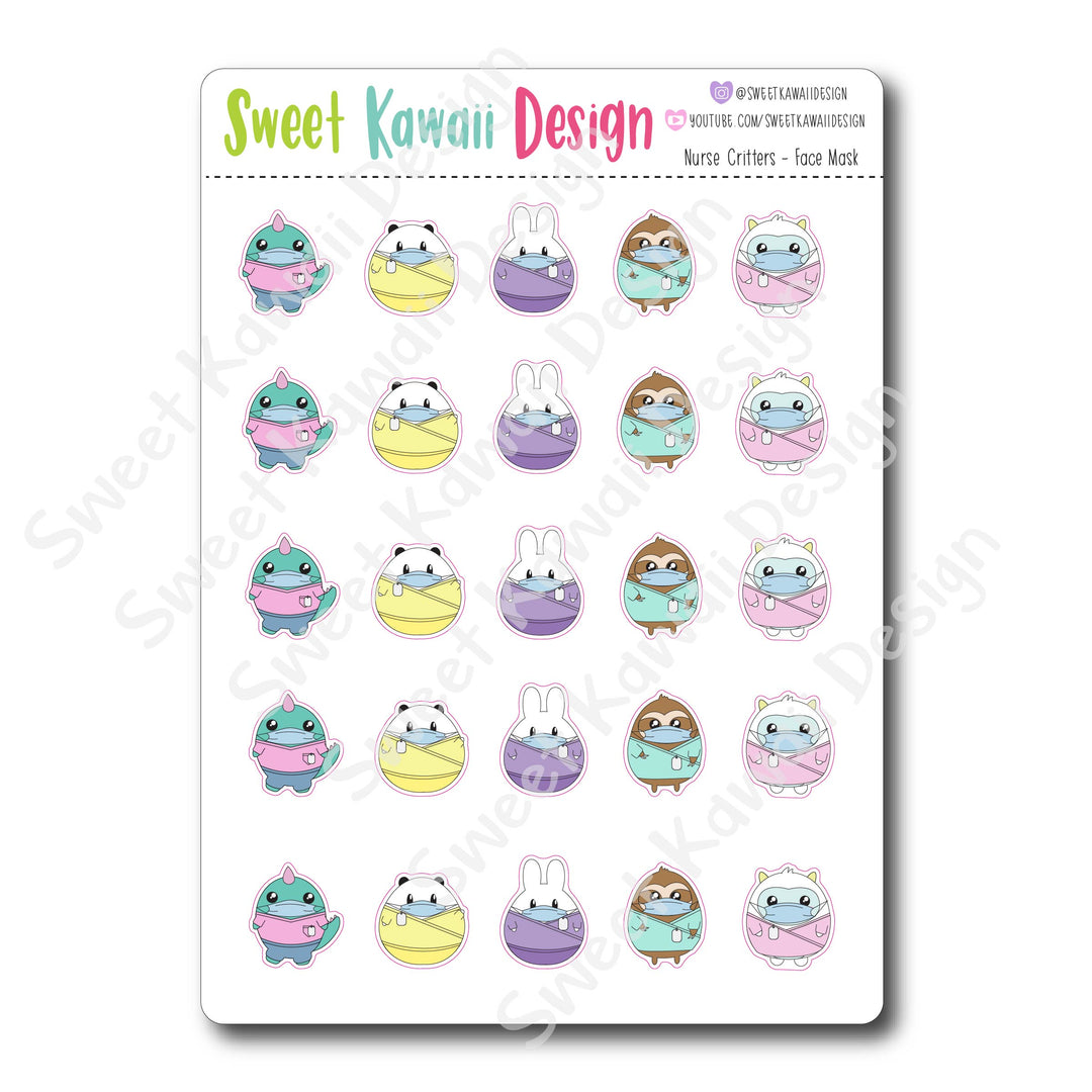 Kawaii Nurse Critters Stickers - Face Mask