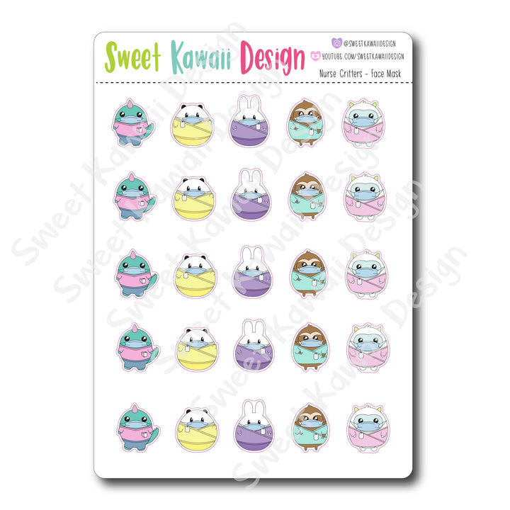 Kawaii Nurse Critters Stickers - Face Mask
