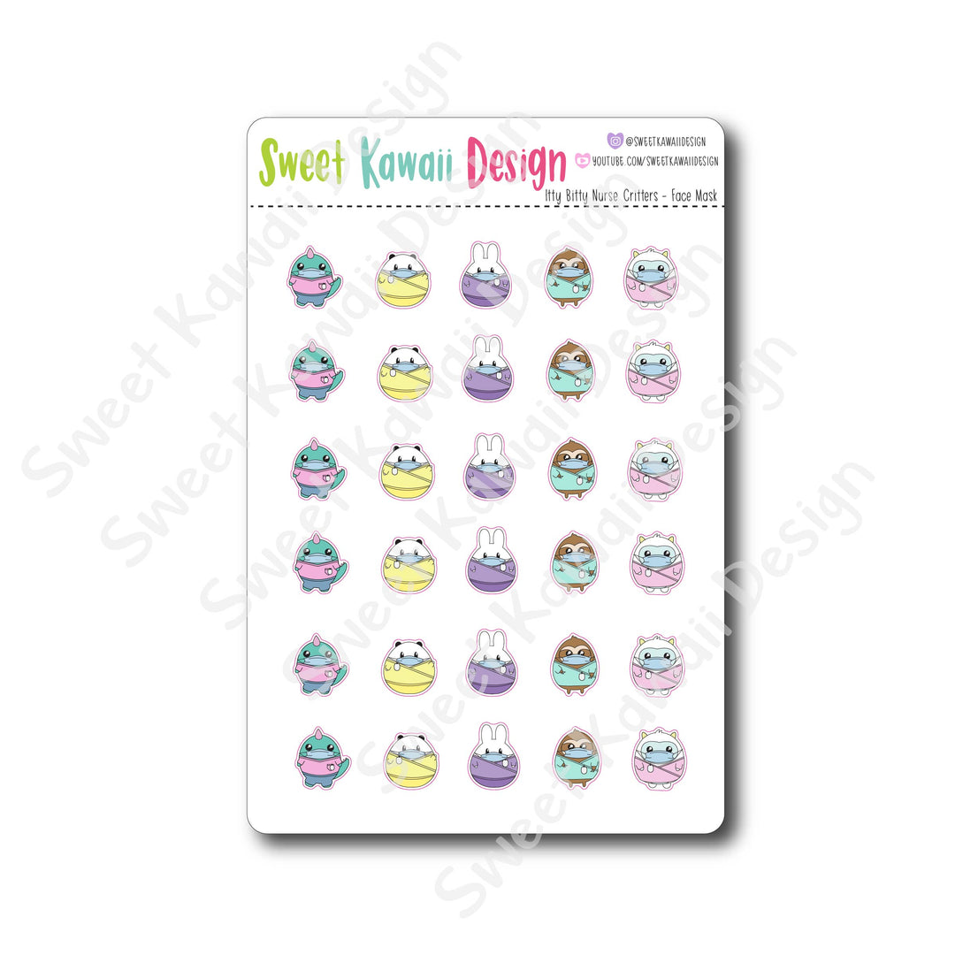Kawaii Nurse Critters Stickers - Face Mask