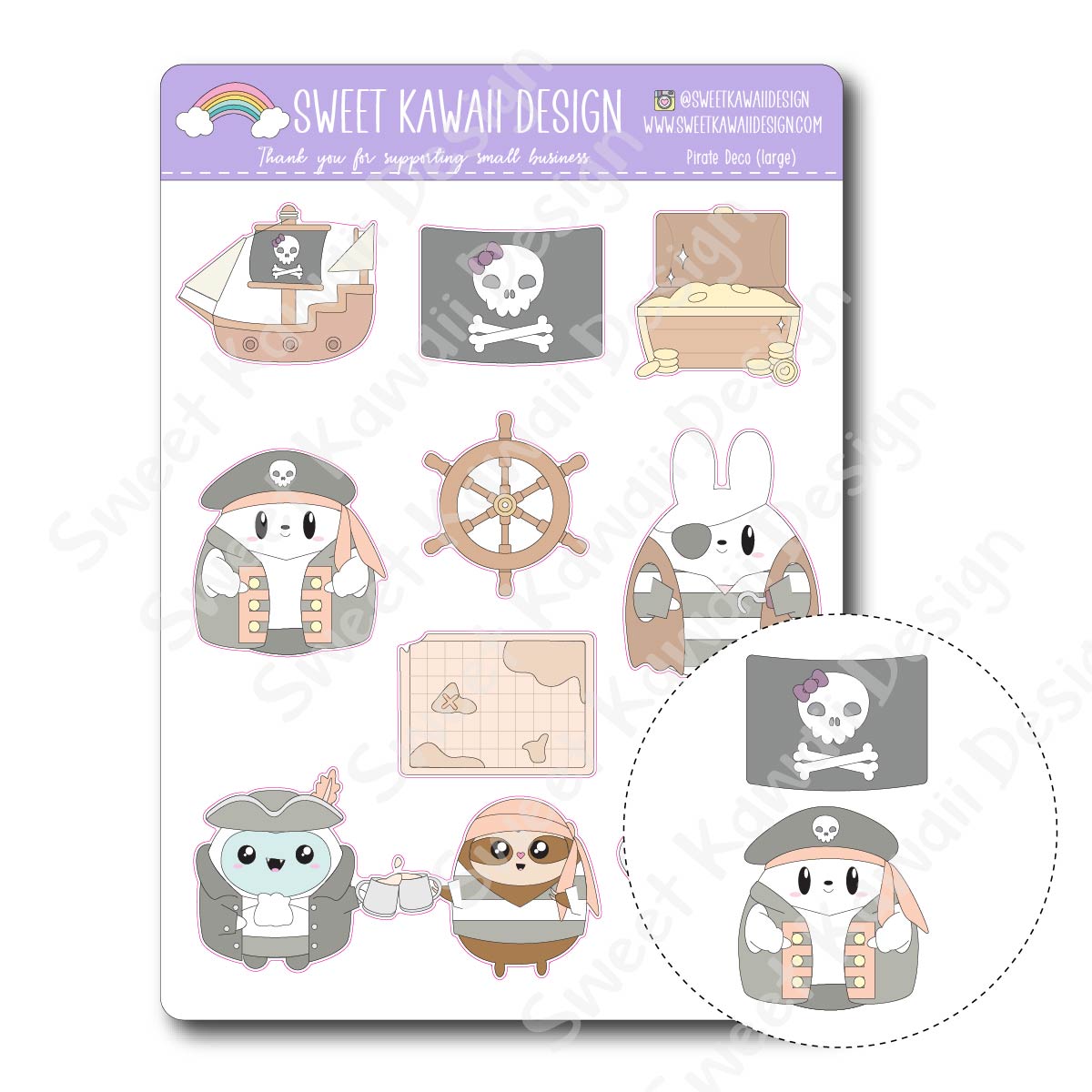 Kawaii Pirate Deco (Large) Stickers – Sweet Kawaii Design