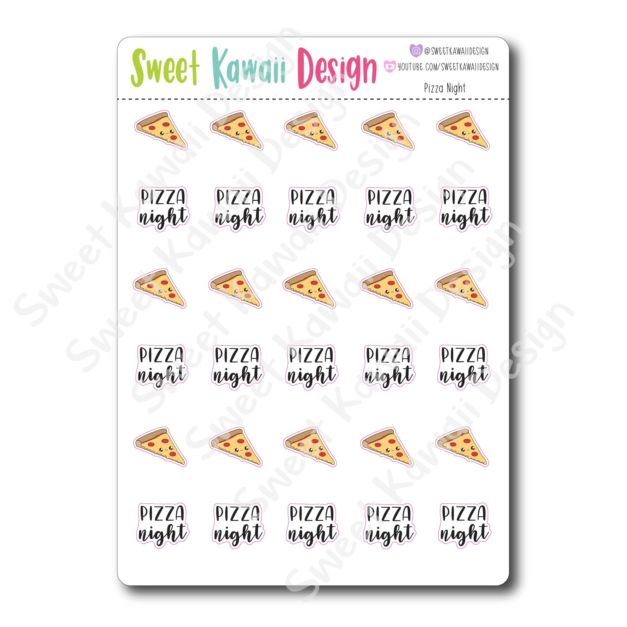 Kawaii Pizza Night Stickers