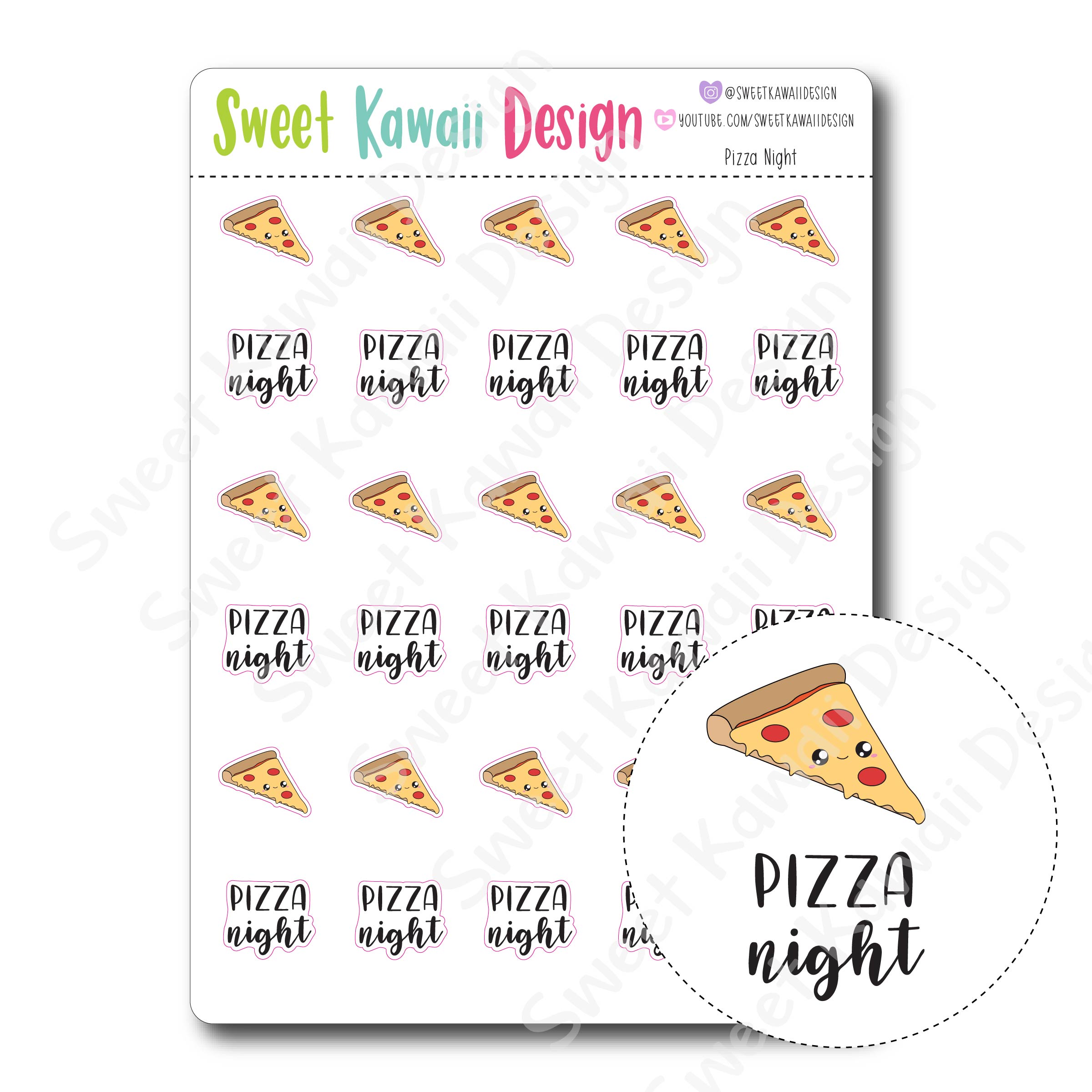 Kawaii Pizza Night Stickers