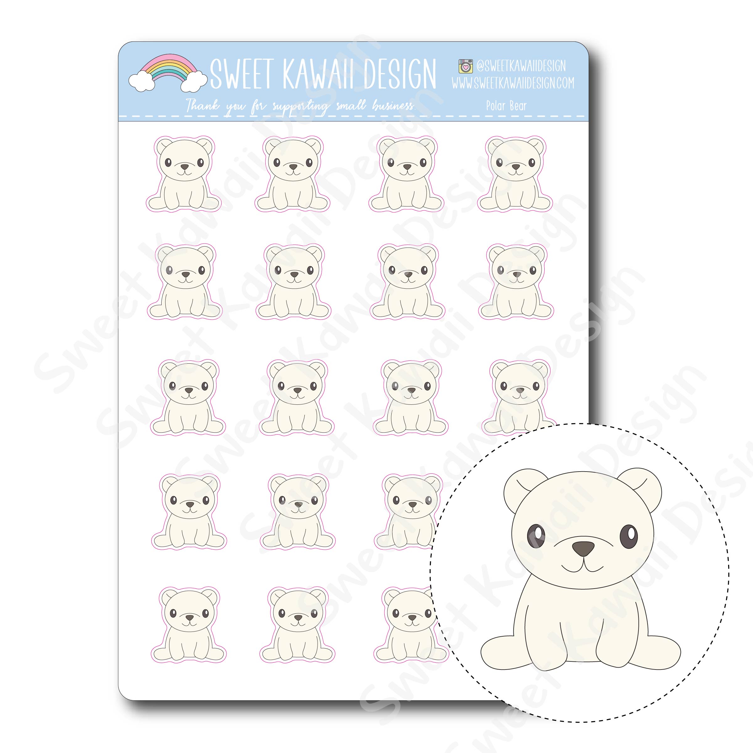 Kawaii Polar Bear Stickers – Sweet Kawaii Design