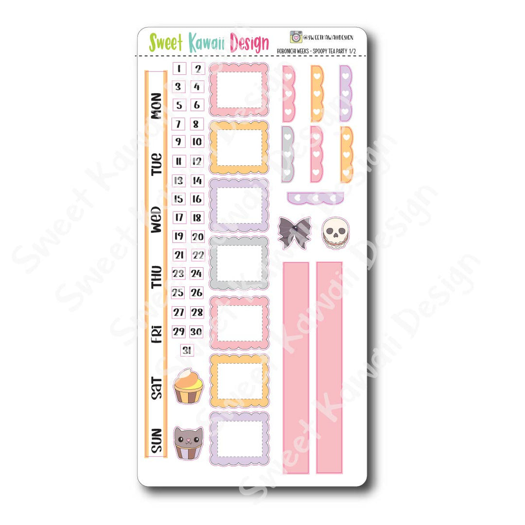 Kawaii Hobonichi Weeks Stickers - Spoopy Tea Party 22