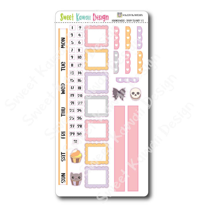 Kawaii Hobonichi Weeks Stickers - Spoopy Tea Party 22