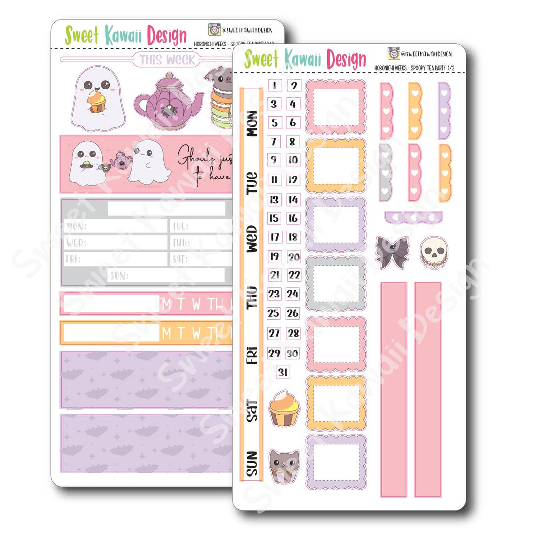 Kawaii Hobonichi Weeks Stickers - Spoopy Tea Party 22