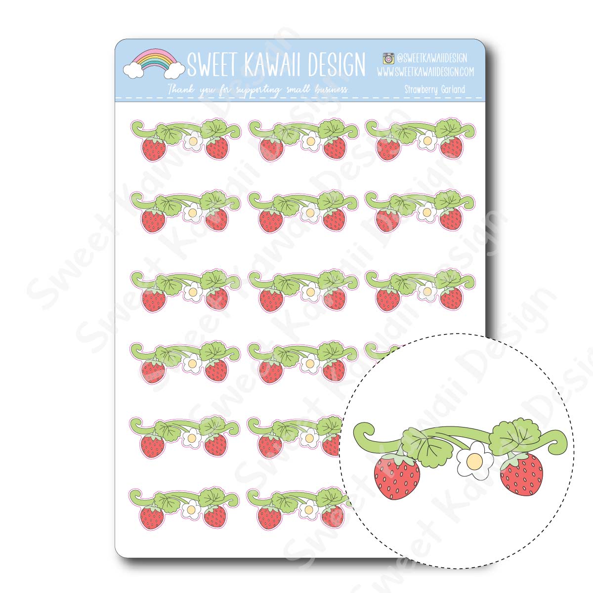 Kawaii Strawberry Garland Stickers