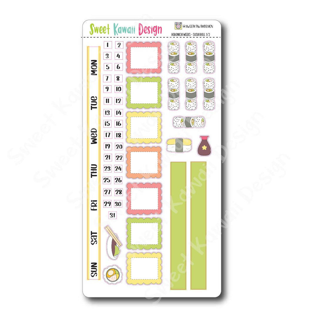 Kawaii Hobonichi Weeks Stickers - Sushi Roll