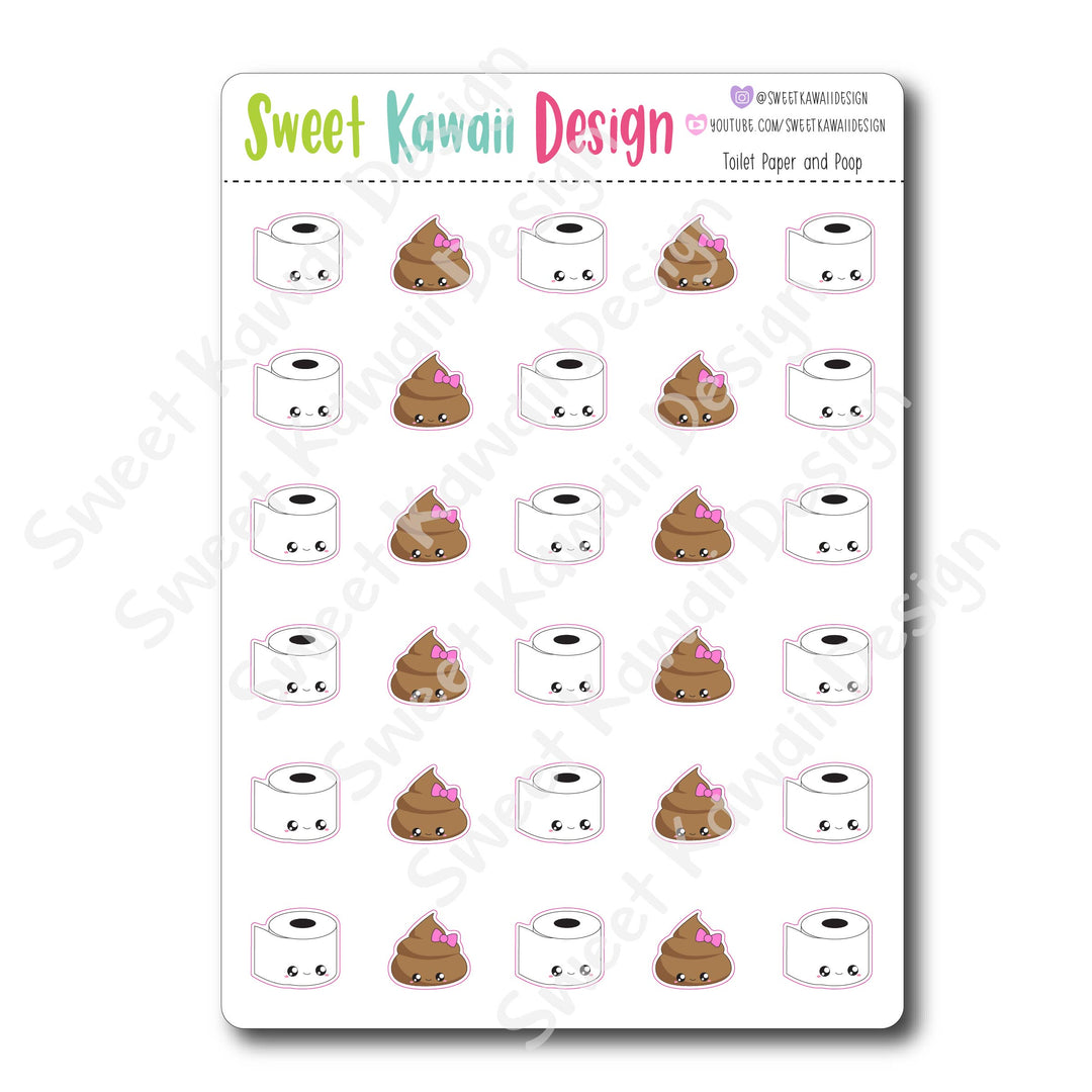 Kawaii Toilet Paper and Poop Stickers