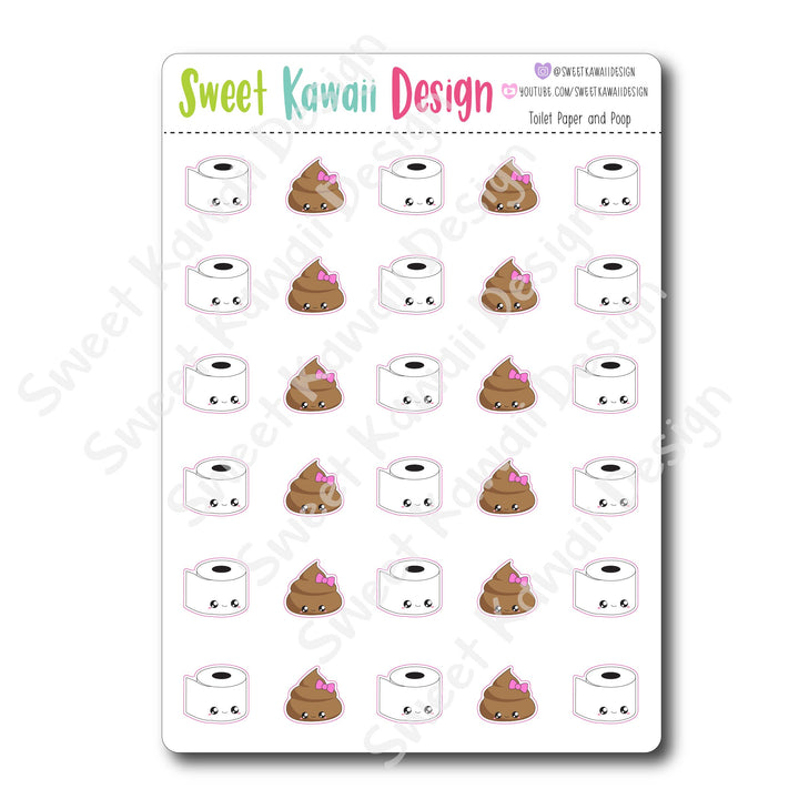 Kawaii Toilet Paper and Poop Stickers