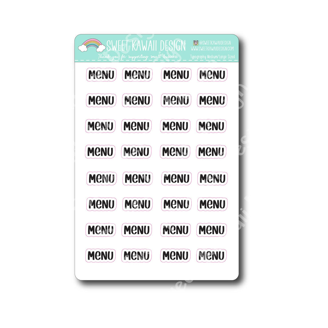 Typography Stickers - Medium/Large - Menu