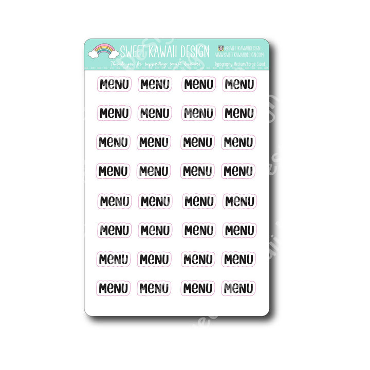 Typography Stickers - Medium/Large - Menu