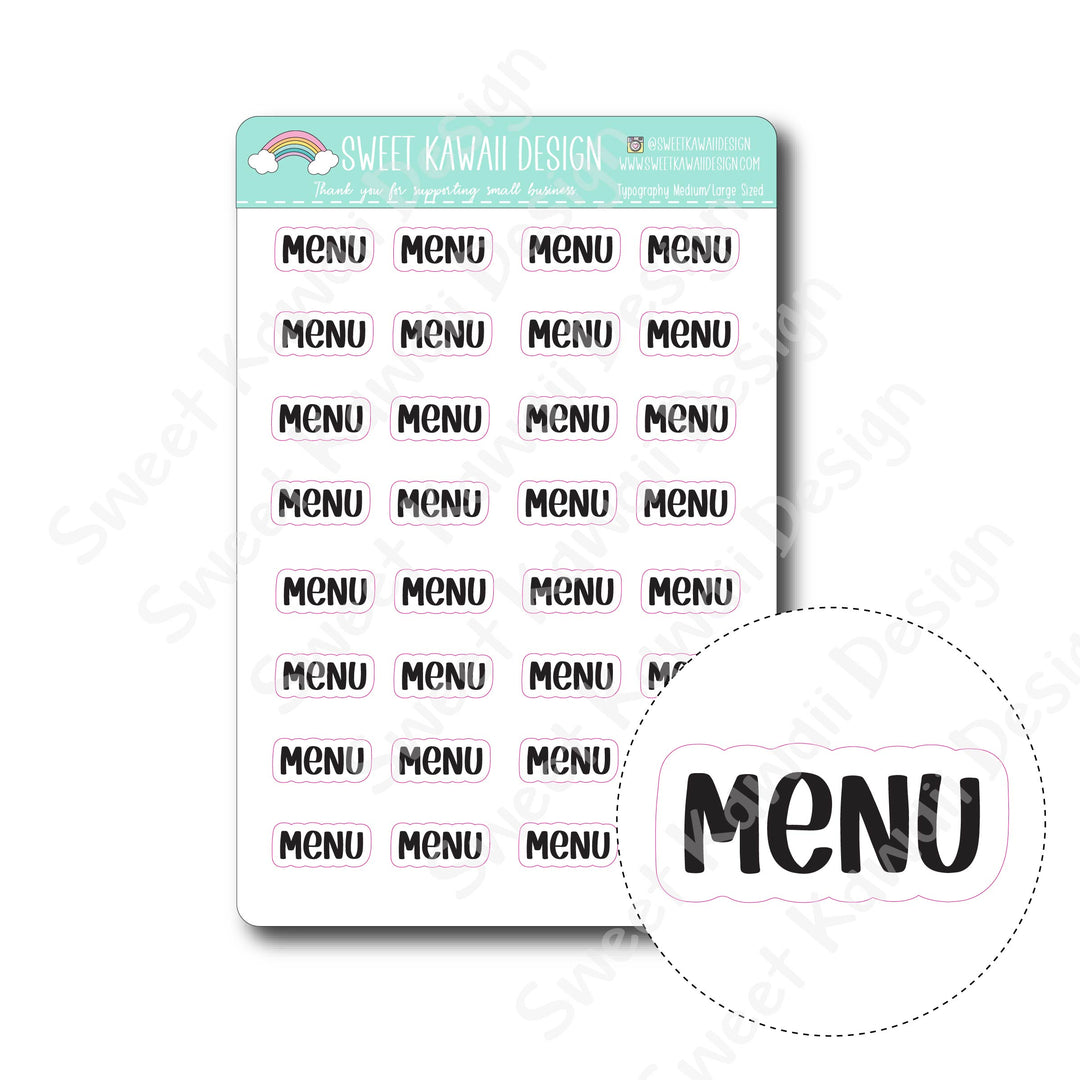 Typography Stickers - Medium/Large - Menu