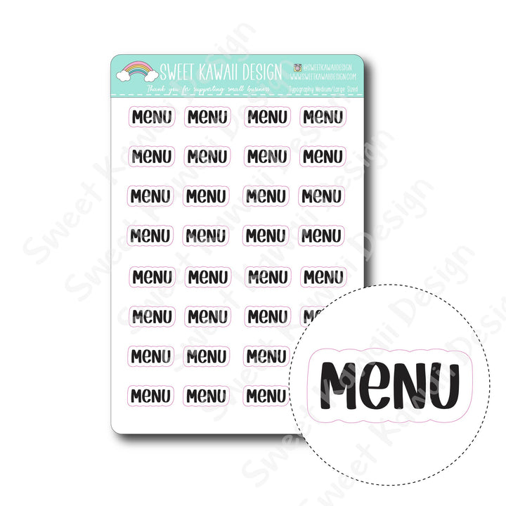 Typography Stickers - Medium/Large - Menu