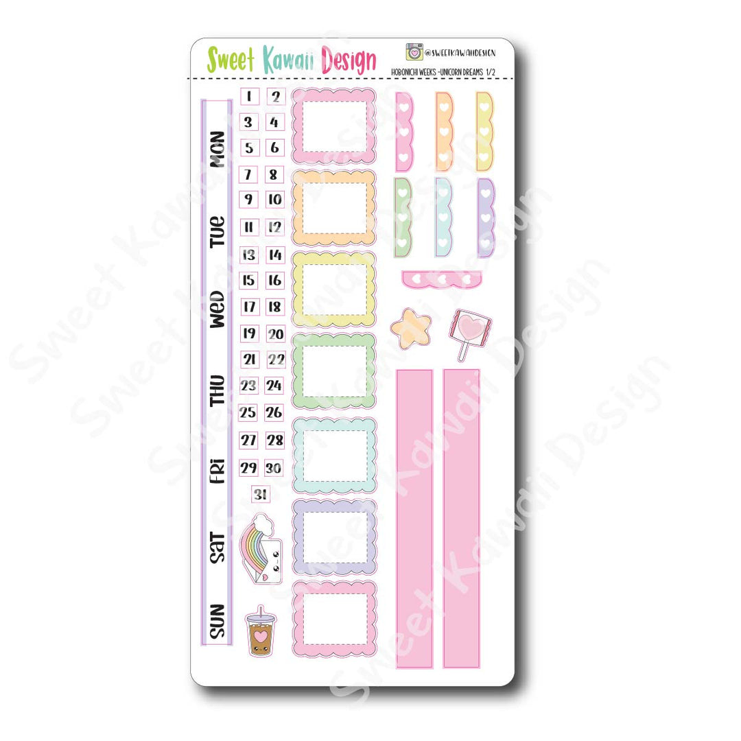 Kawaii Hobonichi Weeks Stickers - Unicorn Dreams