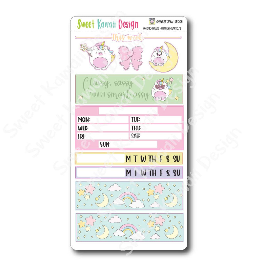Kawaii Hobonichi Weeks Stickers - Unicorn Dreams