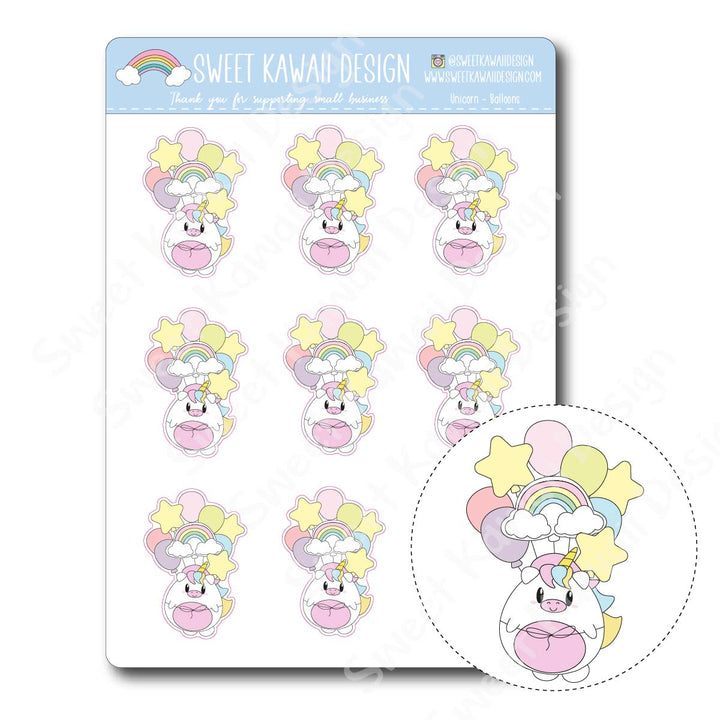 Kawaii Unicorn Stickers - Balloons