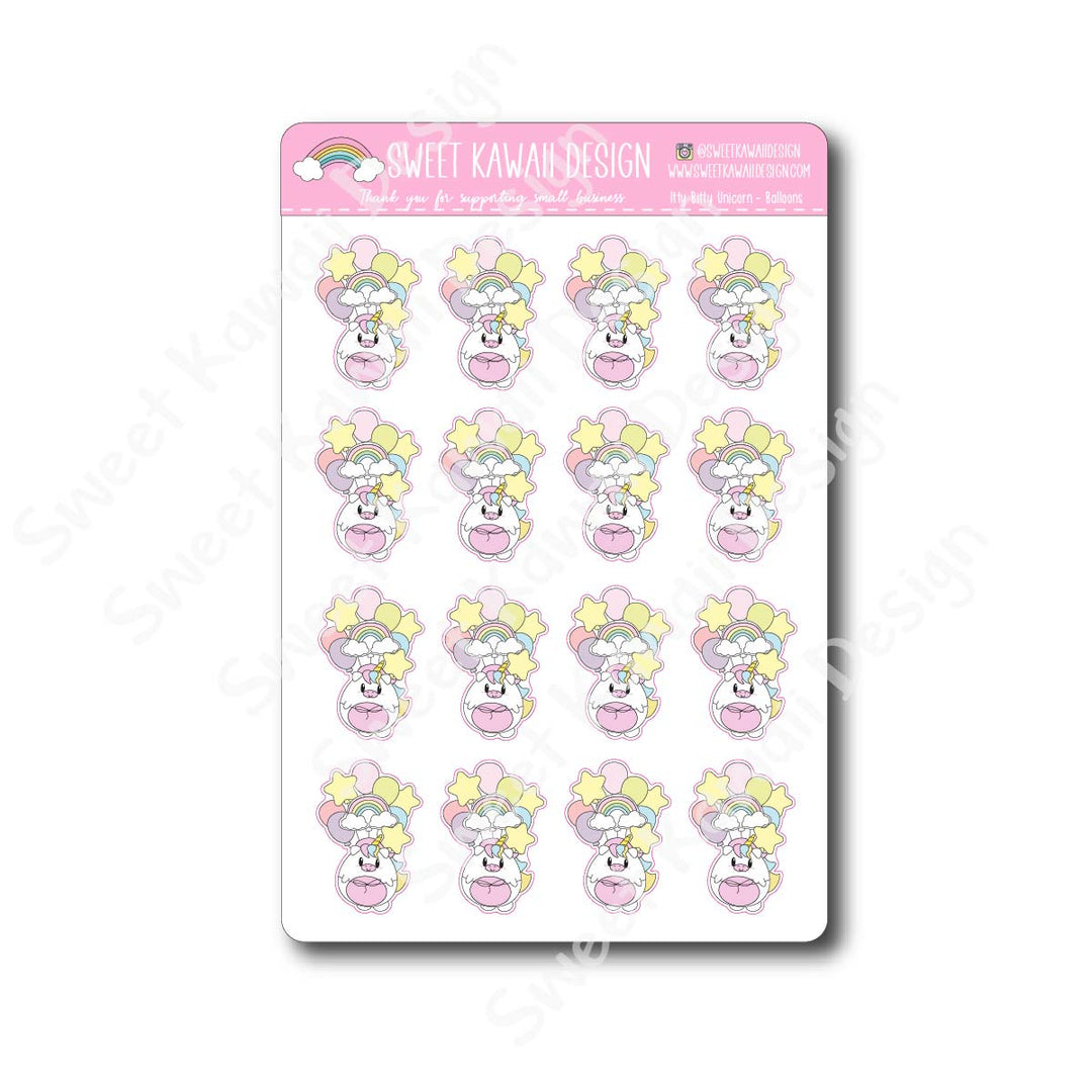 Kawaii Unicorn Stickers - Balloons