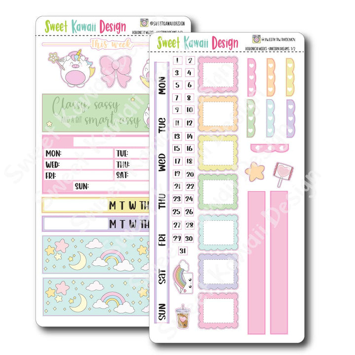 Kawaii Hobonichi Weeks Stickers - Unicorn Dreams