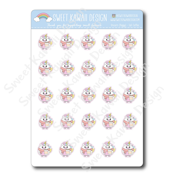Kawaii Unicorn Stickers - Fall Coffee