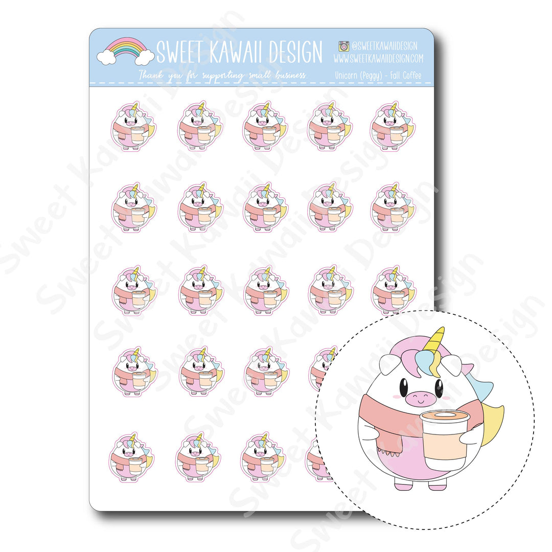 Kawaii Unicorn Stickers - Fall Coffee