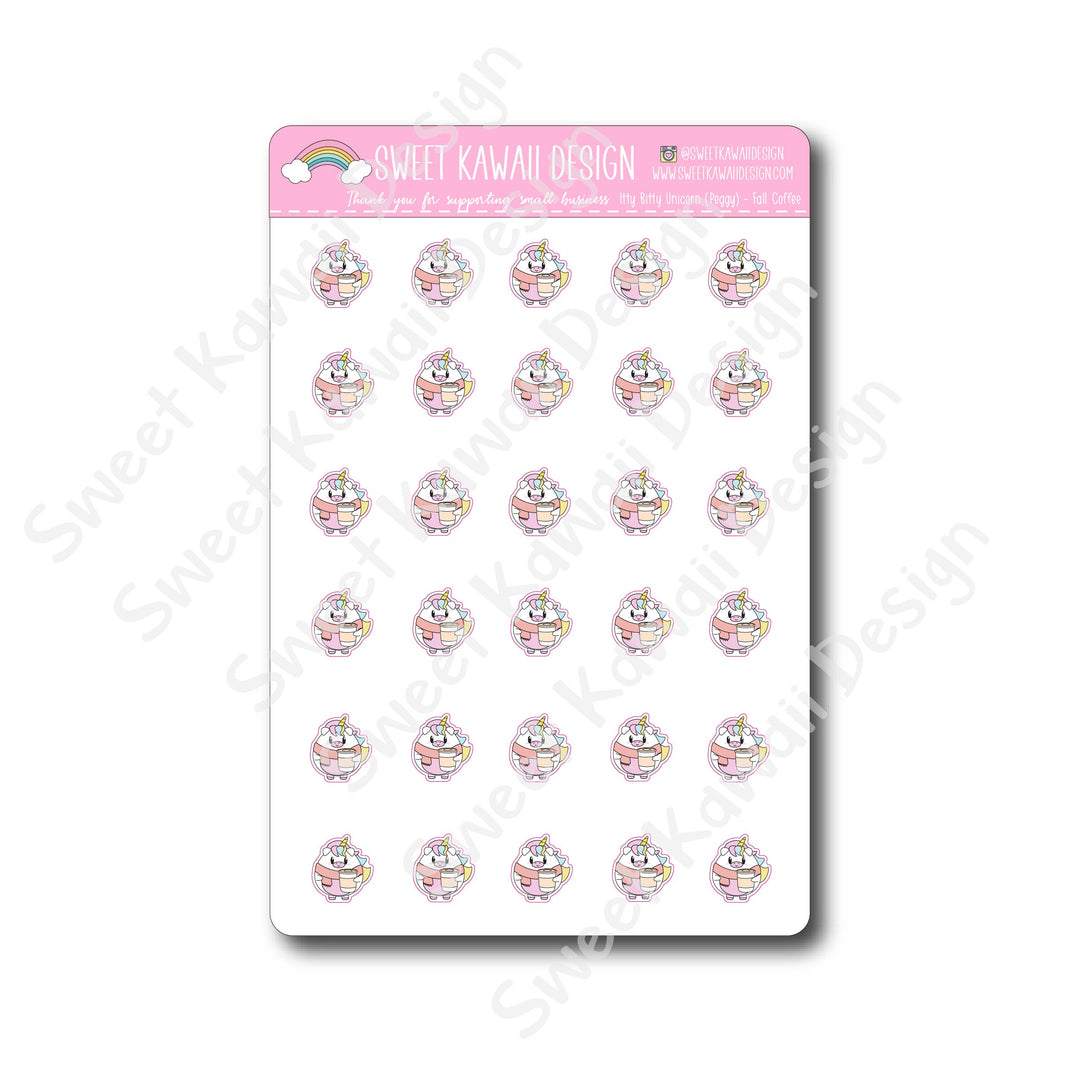 Kawaii Unicorn Stickers - Fall Coffee