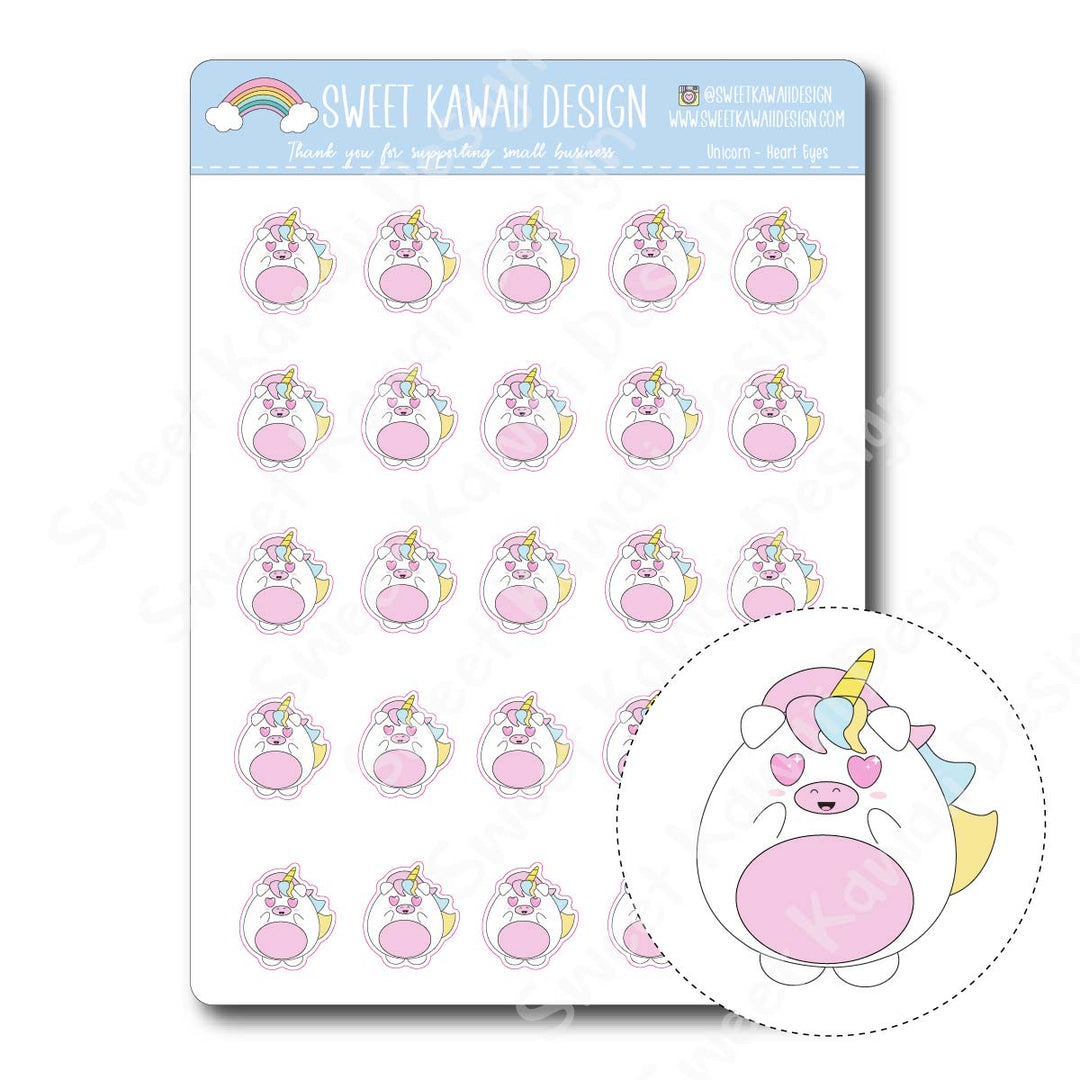 Kawaii Unicorn Stickers - Heart Eyes