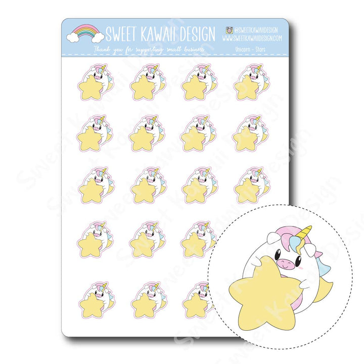 Kawaii Unicorn Stickers - Stars