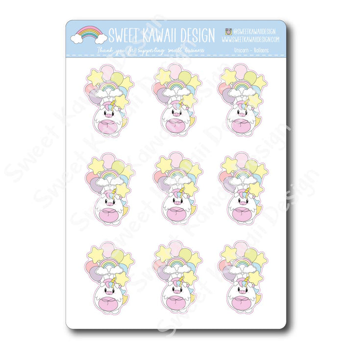 Kawaii Unicorn Stickers - Balloons